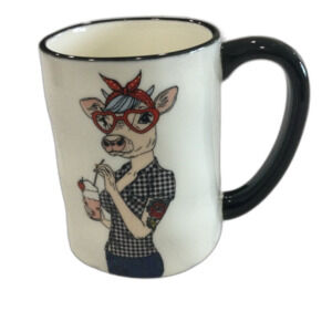 Signature Housewares Hipster 16 oz. Girl Cow with Glasses Mug. LNWOT
